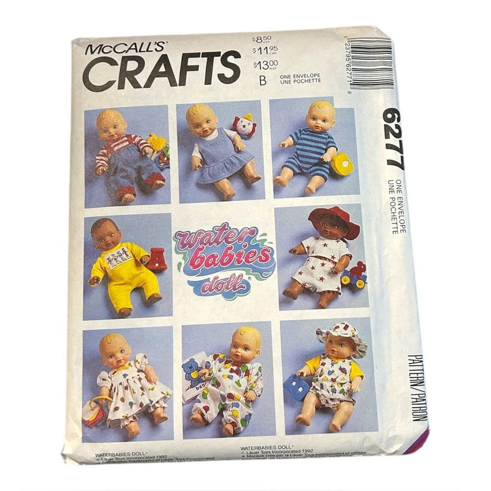 Uncut 1992 McCall’s Crafts Water Babies Doll Clothes Pattern 6277 Many Outfits